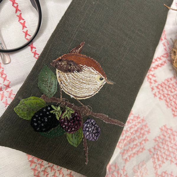 Glasses case - Wren on blackberries